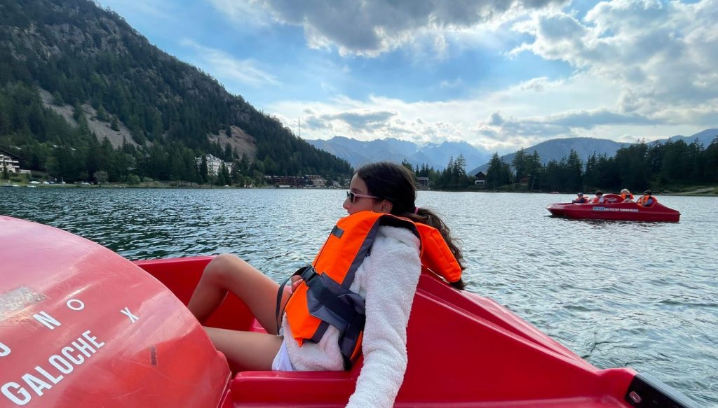 Girl in pedalo at Champex Lac